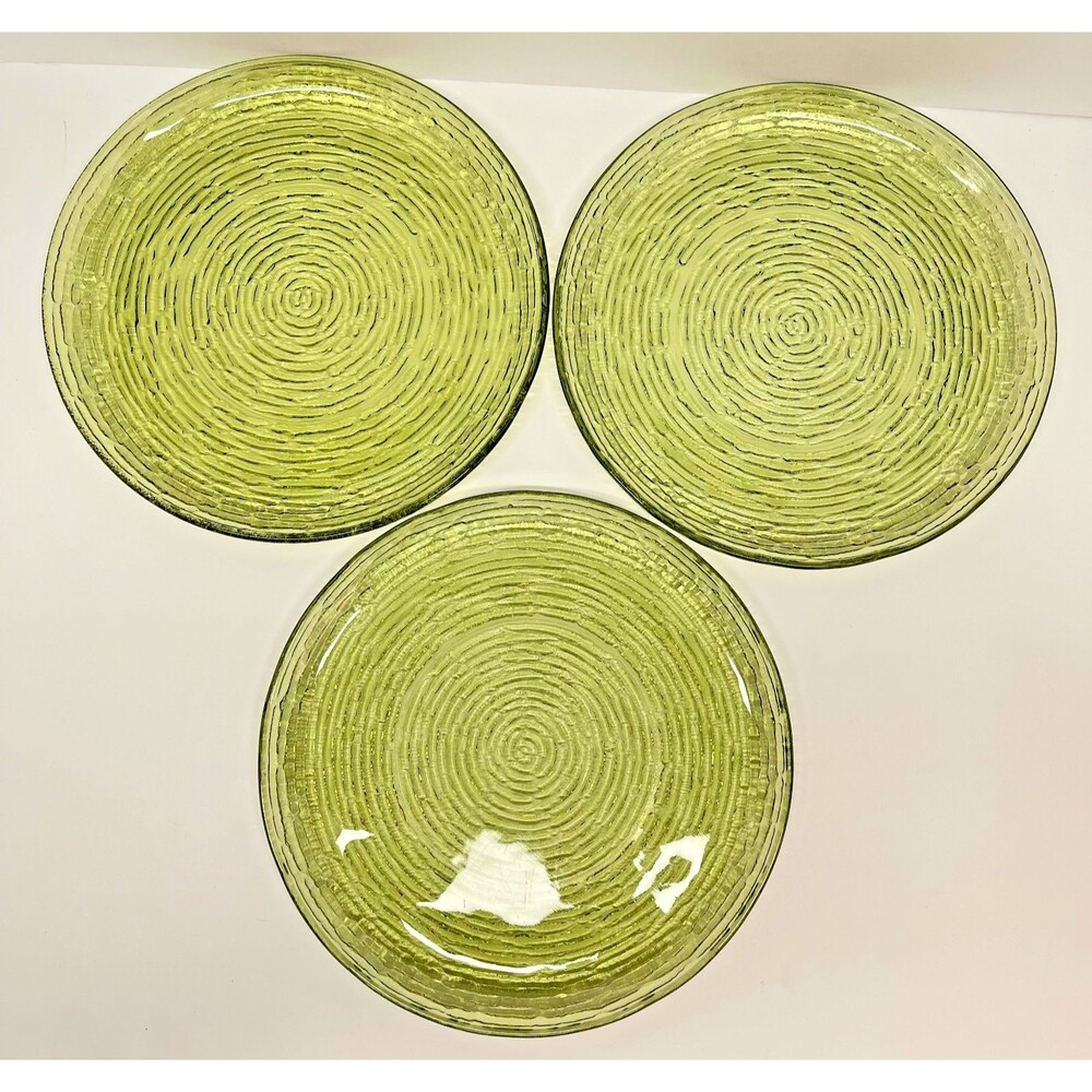 Vintage Anchor Hocking Soreno Avocado Set of 3-10" Dinner/Serving Plates-EXCL